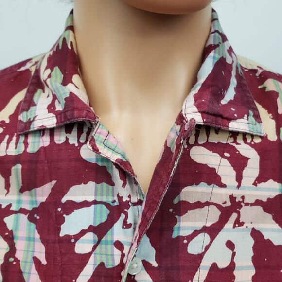 J. Crew Indian Madras Camp Collar Shirt  Short sleeves Men M Palm Print Amara - Picture 6 of 14